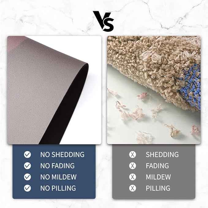 Bath Mat - Super Absorbent Non Slip Quick Dry Thin Rubber Mats for Bathroom Floor, Fit Under Door, Shower Rug for Bathtub, Beige