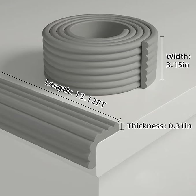 Baby Corner Guards 13.12 FT-Ultra Soft Sponge Edge & Corner Protectors,Desk Edge Cushion,for Furniture,Table,Fireplace - Safety Bumper with Strong Adhesive Tape,Grey,3.15 Inch Wide