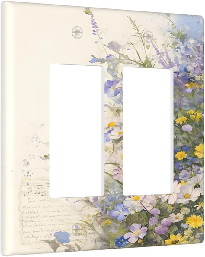 Decorative Outlet Covers Purple Flower Butterfly Yellow Daisy 2 Gang Light Switch Cover Plate Double Rocker Wall Plate Gfci Switch Plate Covers for Bathroom Decor