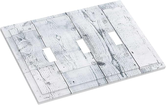 Decorative Switch Plates Vintage Grey White Wood Grain 3 Gang Wall Plate Triple Toggle Light Switch Cover Faceplate Electrical Wall Panels for Farmhouse Bathroom Decor