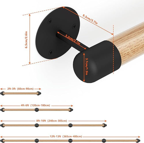 10FT Round Wooden Stair Handrail,Indoor Staircase Handrail,Wall Mount Support Stair Railings, Non-Slip Safety Corridor,Loft,Patio,Guardrail,Home Wood Hand Railings for Elderly,Children,Disable People