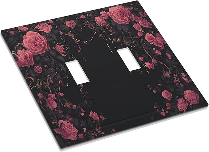 Decorative Switch Plates Dark Background Red Rose Leaf 2 Gang Double Toggle Outlet Light Switch Cover Wall Plate Electrical Faceplate for Bedroom living Room Decor