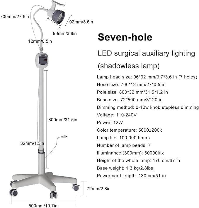 Surgical Examination Lamp, 360° Rotation Floor Stand Type Lamp, Medical Exam Light Dimmable Floor Stand Type Wheels Rolling Base