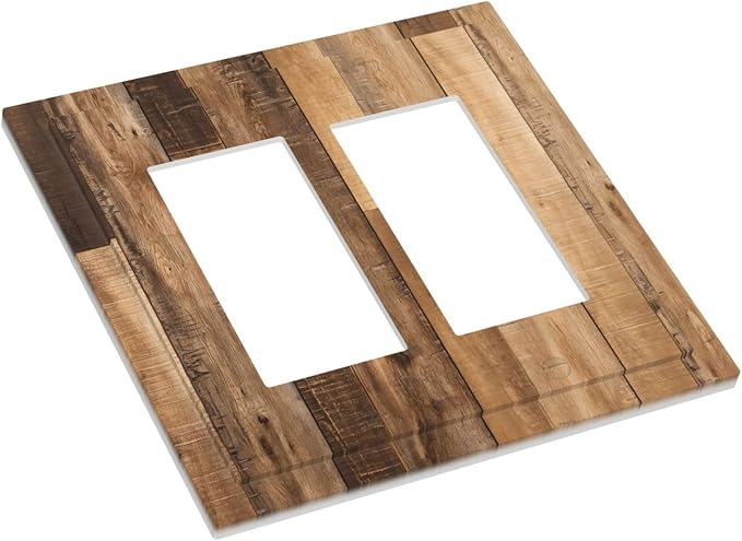 Rustic Brown Wood Splicing Vintage Dark Oak Print Decorative Outlet Covers 2 Gang Double GFCI Rocker Electrical Wall Panels Light Switch Cover Plate for Farmhouse Home Decor