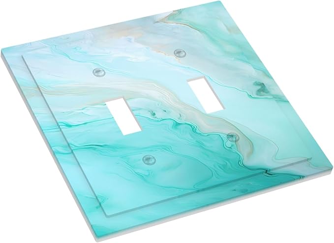 Teal Gold Marbling Turquoise Print Decorative Switch Plates 2 Gang Double Toggle Outlet Light Switch Cover Wall Plate Electrical Faceplate for Bathroom Living Room Home Decor