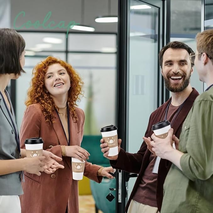 100 Pack 12oz Disposable Coffee Cups with Lids and Sleeves, To Go Paper Cups for Hot & Cold Beverages