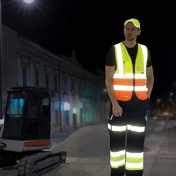 A-SAFETY Orange High Visibility Safety Vest Reflective, 3M Multi Pockets Working Vest Working Uniform Zipper Front ANSI/ISEA Standards 7 Pockets Class 2,2XL