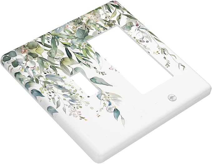 Sage Green Watercolor Eucalyptus Leaves Floral Flowers Outlet Covers 1 Toggle 1 Rocker Combination Decorative Wall Plate Electrical Switch Plates Light Switch Cover Plate for Farmhouse Bed Room Decor