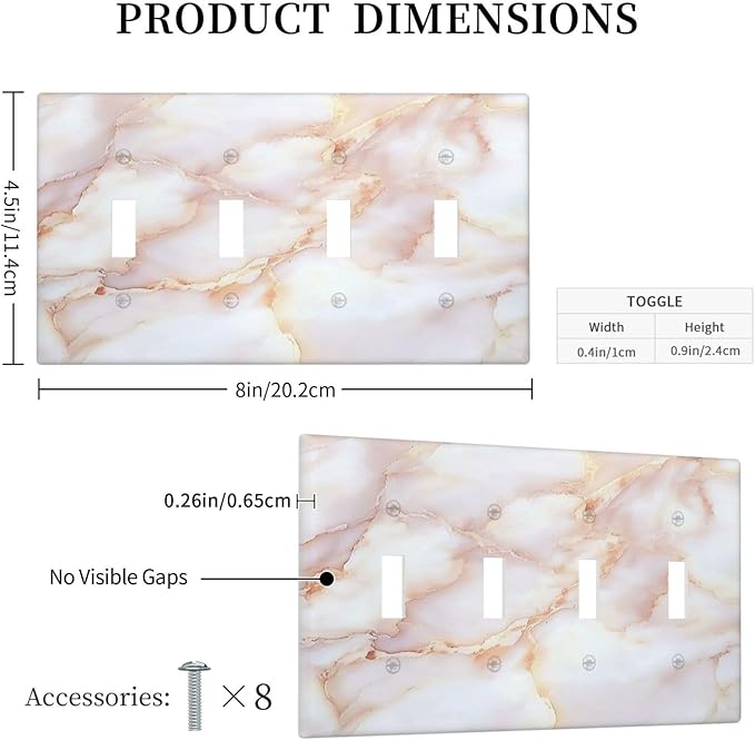 Light Switch Covers Pink Jade Marble Granite Quad Toggle Electrical Faceplate 4 Gang Wall Plate Decorative Switch Plates For Bathroom Kitchen Decor