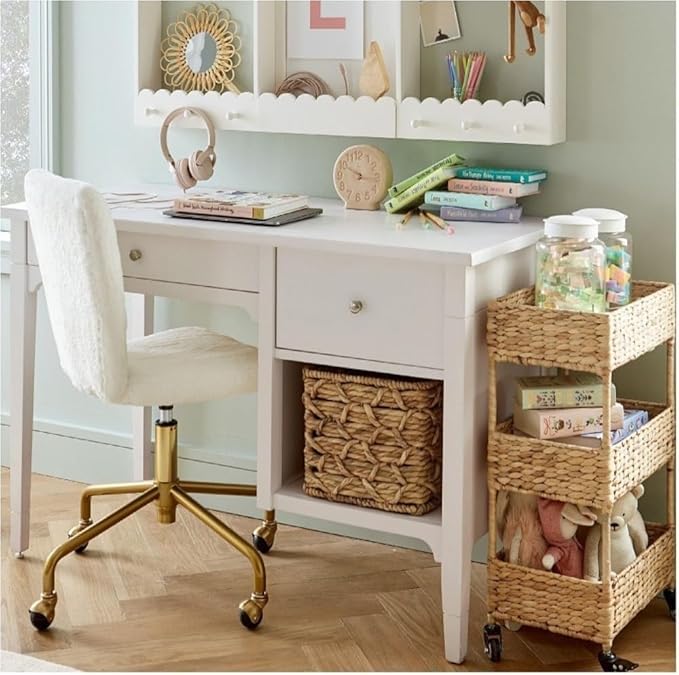 Wicker 3 Tier Rolling Cart, Storage Cart with Wheels, Basket Stand for Snack, Bathroom Carts, Lightweight Utility Carts for Kitchen, Living Room