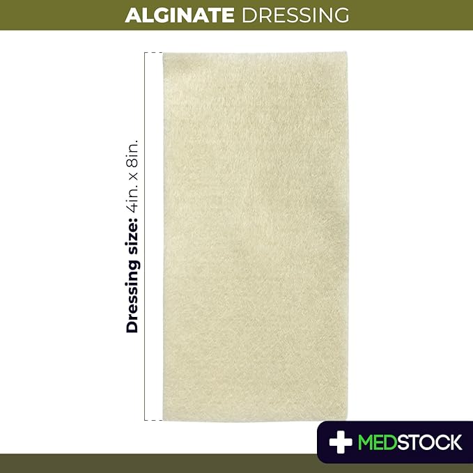 MEDSTOCK Alginate Dressing, 4"x8" (Pack of 10), Highly Absorbent Non-Woven Wound Care, Gel Formation for Optimal Healing Environment, Made with 100% Calcium Alginate Fibres