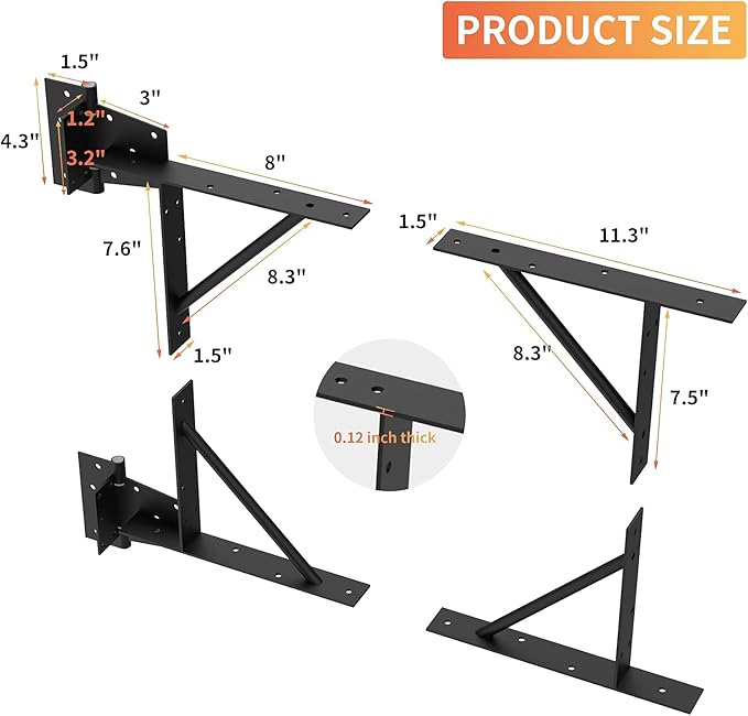 Gate Corner Brace Bracket Heavy Duty Adjustable No Sag Kit Durable Solid Iron for Shed Doors,Driveway Gates,Corral Gates,Wood Windows,Gate Frame Kit,Gate Hardware
