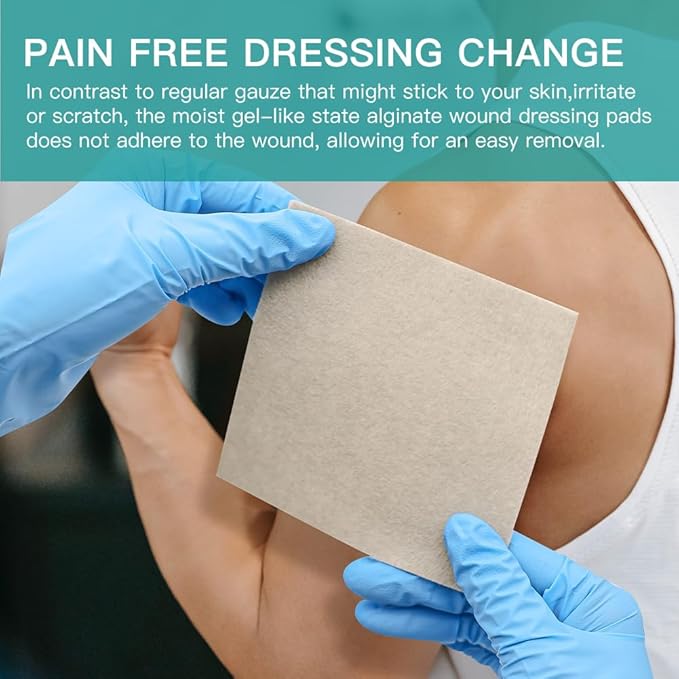 Dimora Upgrade Silver Calcium Alginate Wound Dressing -Antibacterial Non Stick Gauze, Highly Absorbent Sterile Bandage Pads,4'' x 4'' Patches 5 Packs