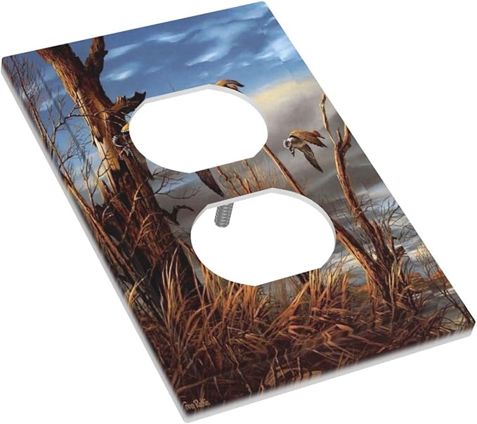 Outlet Covers Hunting Flying Wild Ducks 1 Gang Duplex Light Switch Cover Plate Fall Lakeside Reed Wildlife Animal Mallard Decorative Wall Plate Electrical Receptacle Switchplate for Bathroom