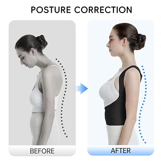 babaka Posture Corrector for Women, Invisible Lightweight Adjustable Back Brace for Upper and Lower Back Pain Relief, Hunchback, Hump, Scoliosis, Thoracic, Spine Corrector Under Clothes (Black, Medium, Waist: 29''-35'')