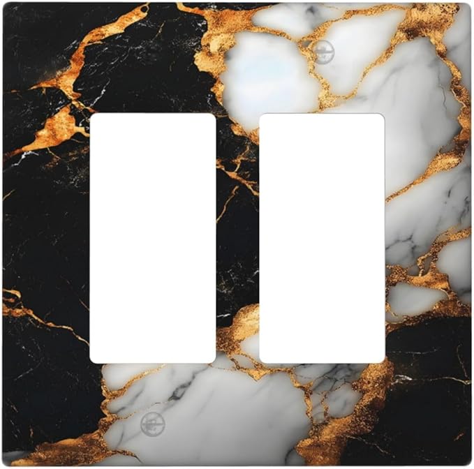 Decorative Outlet Covers Black Gold Marble 2 Gang Light Switch Cover Plate Double Rocker Wall Plate Gfci Switch Plate Covers for Country Bathroom Bedroom Decor