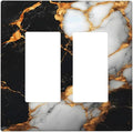 Decorative Outlet Covers Black Gold Marble 2 Gang Light Switch Cover Plate Double Rocker Wall Plate Gfci Switch Plate Covers for Country Bathroom Bedroom Decor
