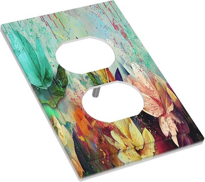 Outlet Covers Watercolor Flower Colorful Floral 1 Gang Duplex Light Switch Cover Plate Decorative Wall Plates Electrical Switchplate Receptacle Cover for Bathroom Bedroom Decor