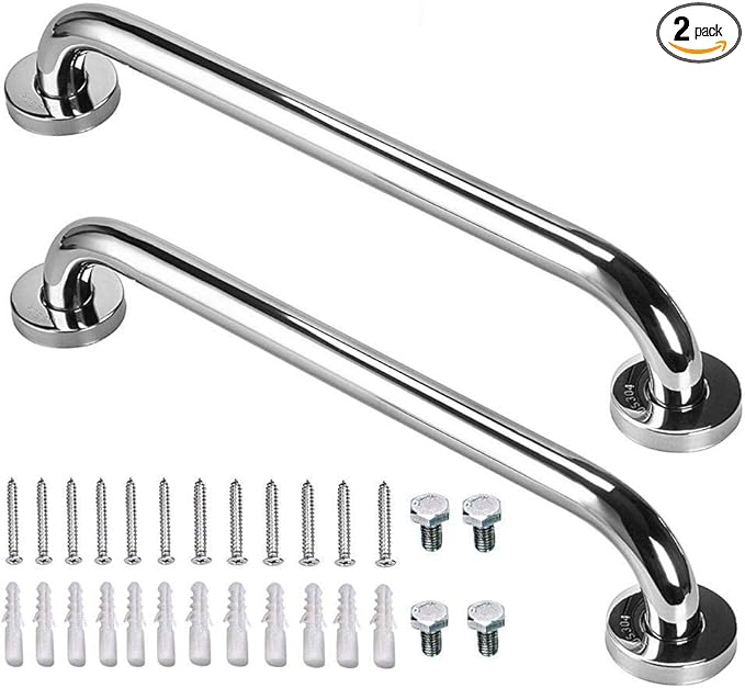 16 Inch Stainless Steel Shower Grab Bar 2 Pack, Munzong Balance Handrail Shower Bar - Bathroom, Bathtub Mounted Safety Hand Support Rail, Handicap, Elderly, Disabled, Injury, Senior Assist Bath Handle