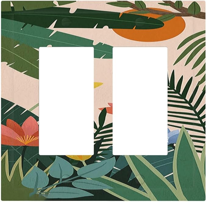 Decorative Outlet Covers Boho Tropical Plant Floral Pattern 2 Gang Double GFCI Rocker Electrical Wall Panels Light Switch Cover Plate for Bedroom Cabin Decor