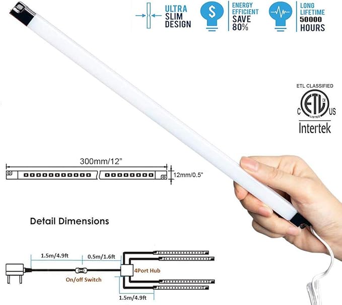 Cefrank Under Cabinet Lighting Bookshelf Light Bar - UL-Listed - Low Profile - Energy Saving - Cool to Touch - Soft Warm White
