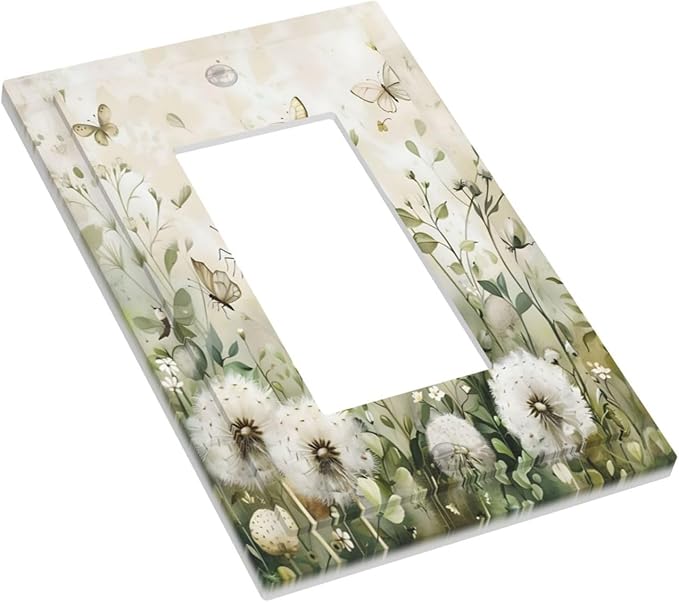 Dandelions Butterflies Watercolor Wildflowers Floral Decorative Outlet Covers 1 Gang Single Rocker Light Switch Cover Plate Wall Plates GFCI Faceplate for Bedroom Living Room Decor