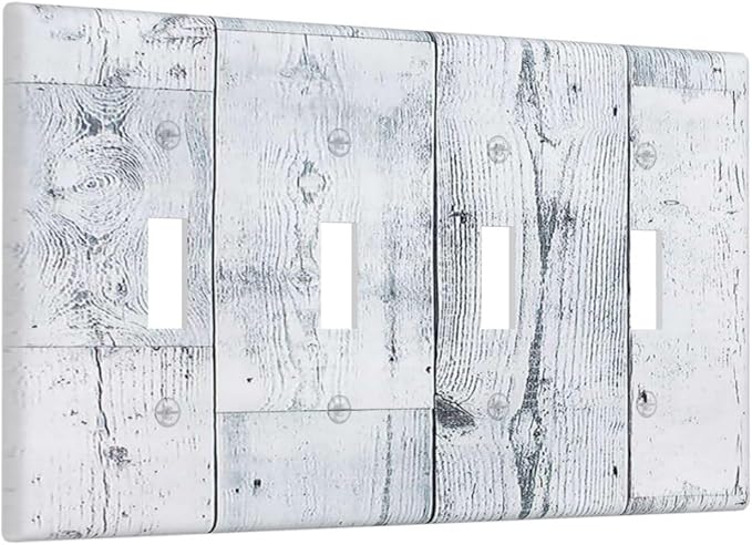 Light Switch Covers Vintage Grey White Wood Grain Quad Toggle Electrical Faceplate 4 Gang Wall Plate Decorative Switch Plates for Farmhouse Bathroom Decor