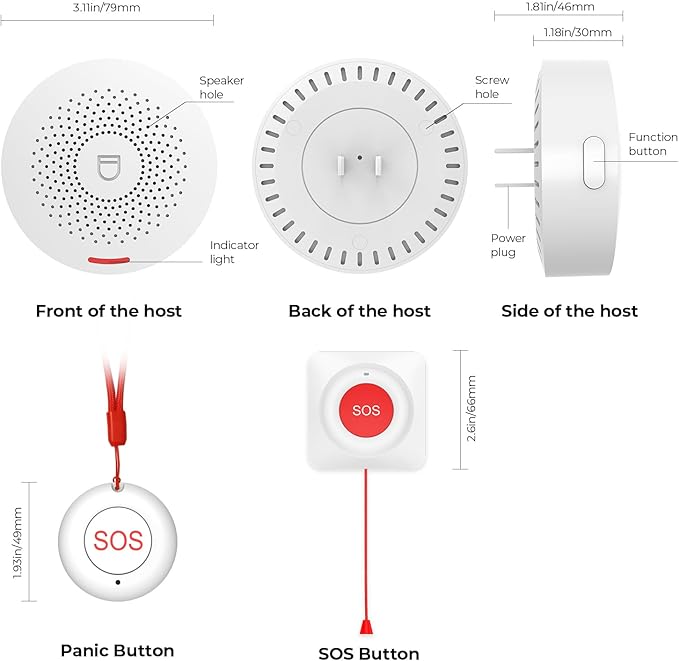 Caregiver Call Button Wireless Call Button for Elderly at Home,WiFi Panic Button,Life Alert Systems for Seniors No Monthly Fee (whiter3)