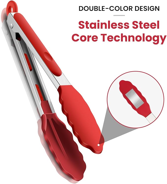 3 Pack Silicone Tongs for Cooking,Maywe Tanso 9 Inch Cooking Kitchen Tongs with Silicone Tips,Nonstick Stainless Steel Tongs for Steak Pie Pizza Pasta Spaghetti Salad BBQ Buffet