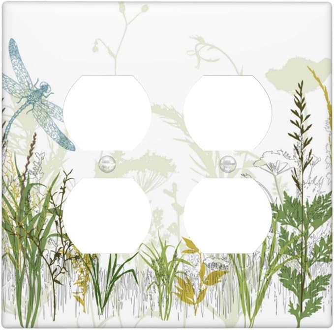 Wild Flower Dragonfly 2 Gang Duplex Light Switch Cover Plates Decorative Electric Outlet Covers Decorator Wall Switch Plate Receptacle Plug Covers 4.6 * 4.5 Inches