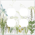 Wild Flower Dragonfly 2 Gang Duplex Light Switch Cover Plates Decorative Electric Outlet Covers Decorator Wall Switch Plate Receptacle Plug Covers 4.6 * 4.5 Inches