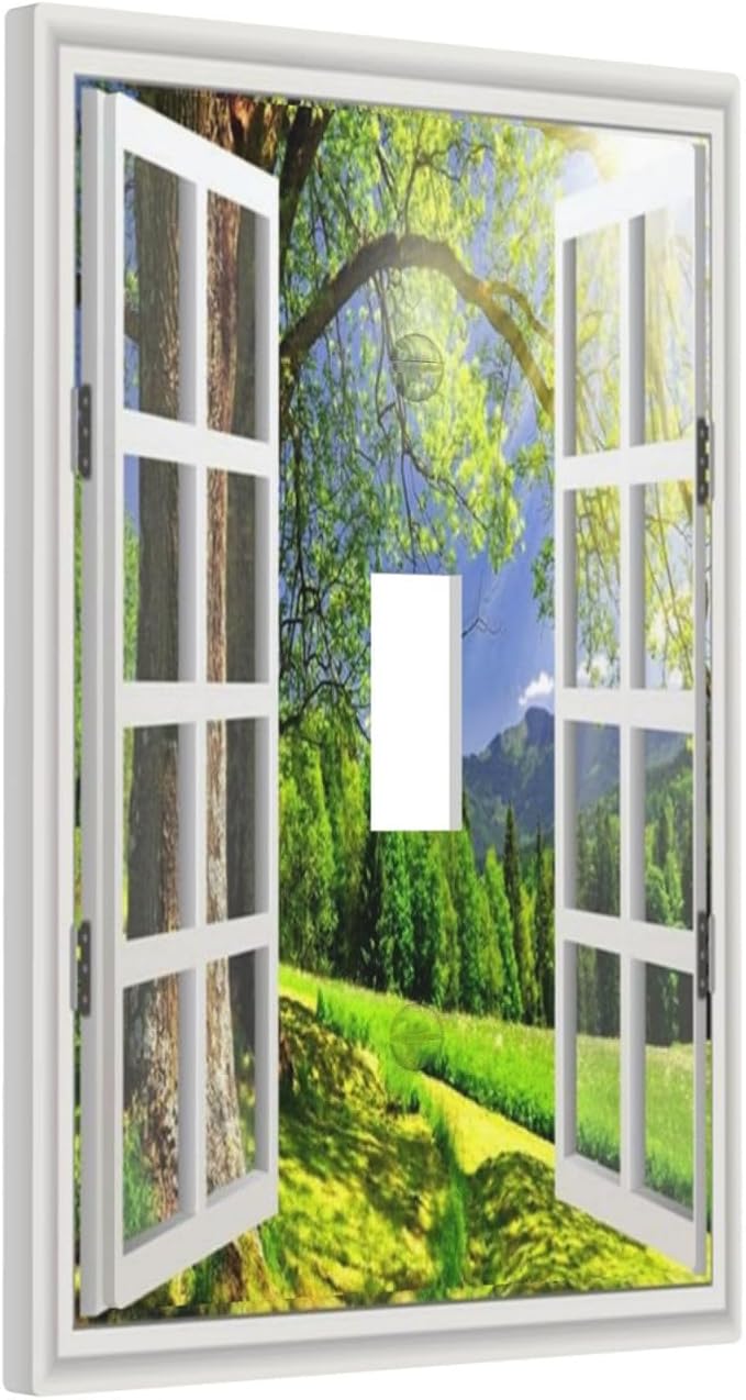 Light Switch Cover Window View Green Rustic Nature Wilderness 1 Gang Wall Plate Cover Single Toggle Outlet Covers Decorative Switchplate Electrical Faceplate for Bathroom Bedroom Decor