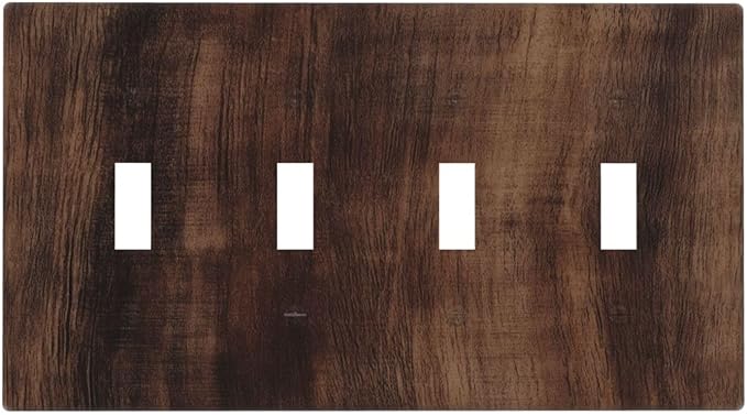Decorative Switch Plate Covers Rustic Farmhouse Brown Wood Barn Door 4 Gang Light Switch Cover Plate Quad Toggle Wall Plate Light Switch Covers for Bathroom Decor