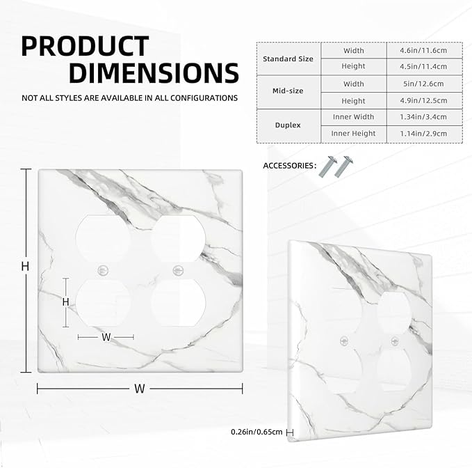 White Marble Abstract Luxurious Print Outlet Covers 2 Gang Double Duplex Decorative Light Switch Covers Electrical Wallplates Socket Faceplate for Bathroom Kitchen Home Decor