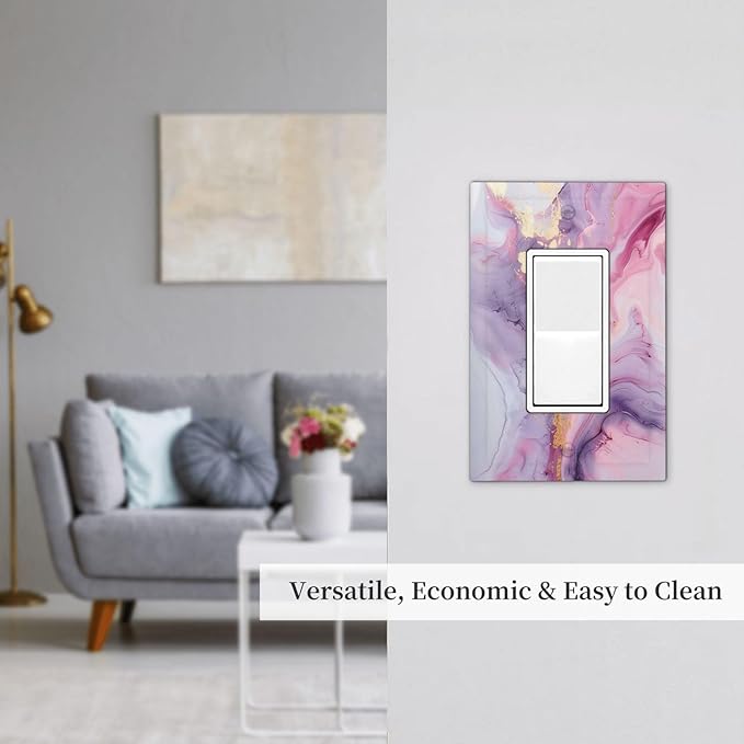 Decorative Outlet Covers Pink Marble Abstract Purple Gold Texture 1 Gang Single Rocker Light Switch Cover Plate Wall Plates GFCI Faceplate for Bathroom living Room Decor