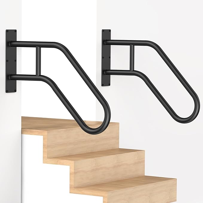 Handrails for Outdoor Steps ，22.8" Stair Railing Indoor1-3 Step, U-Shaped Safety Handrails for Kids, Elderly, Pregnant Women, Disabled (2 Pack U-Shaped Safety Handrails)