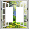Outlet Covers Window View Green Rustic Nature Wilderness 2 Gang Wall Plate Double Rocker Light Switch Cover Decorative GFCI Receptacle Cover Electrical Switchplate for Bathroom Bedroom Decor