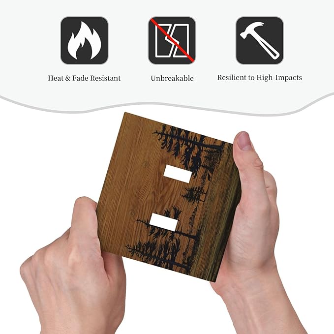 Decorative Light Switch Cover Plate Rustic Farmhouse Brown Board Pine Tree Wood Grain 2 Gang Switch Plate Covers Double Toggle Wall Plate Dual Device Faceplate for Bathroom Decor