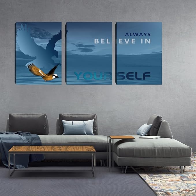3 Pieces Modern Entrepreneur Quotes Posters Prints Motivational Office Canvas Wall Art Moitvational Wall Art Eagle Picture Motivation Blue Decoration for Living Room Bedroom(36''Wx 16''H)