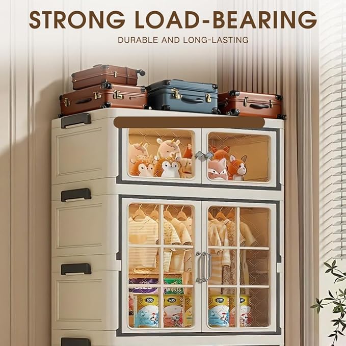 SunSettler Stackable Storage Cabinet with Lid and Wheels, Plastic Collapsible Cabinet, Foldable Storage Bin for Home and Office
