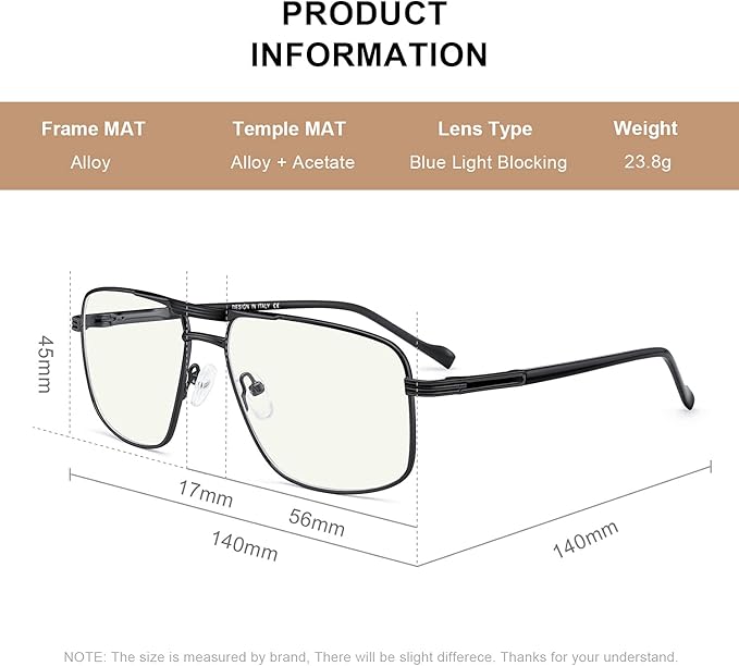 Reading Glasses for Men Square Double Bridge Blue Light Blocking Computer Readers