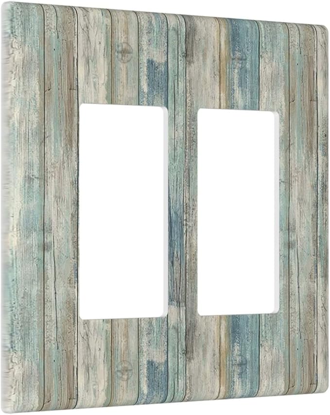 Outlet Covers Tea Vintage Wood Plank Distressed Grain Rustic Board Double Rocker/Decora Light Switch Cover Decorative 2 Gang Gfci Wall Plate Covers Electrical Switchplate for Farmhouse Bedroom