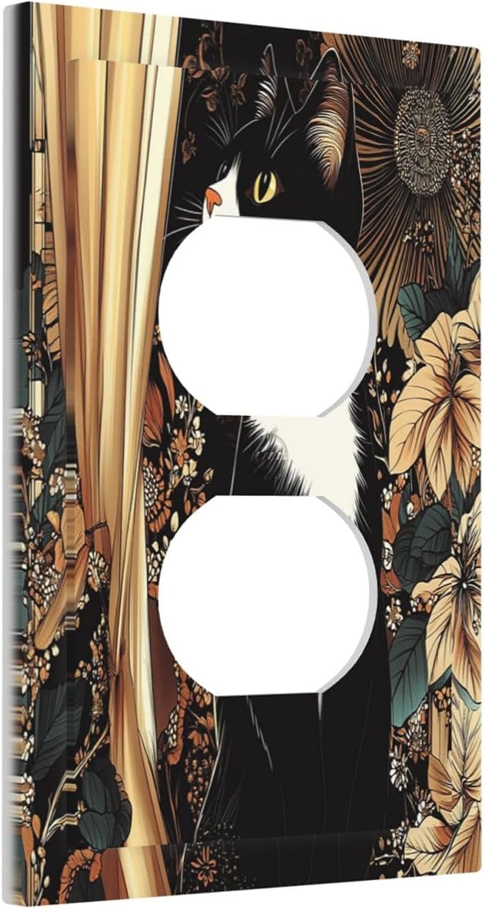 Outlet Covers Boho Mandala Floral Black Cat Vintage Flower 1 Gang Duplex Light Switch Cover Decorative Switch Plates Electrical Receptacle Faceplate Wall Plate For Farmhouse Home Decor