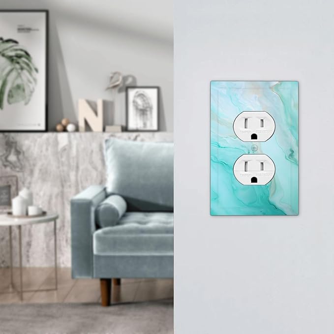 Teal Gold Marbling Turquoise Print Outlet Covers 1 Gang Duplex Light Switch Cover Decorative Switch Plates Electrical Receptacle Faceplate Wall Plate for Bathroom Living Room Home Decor