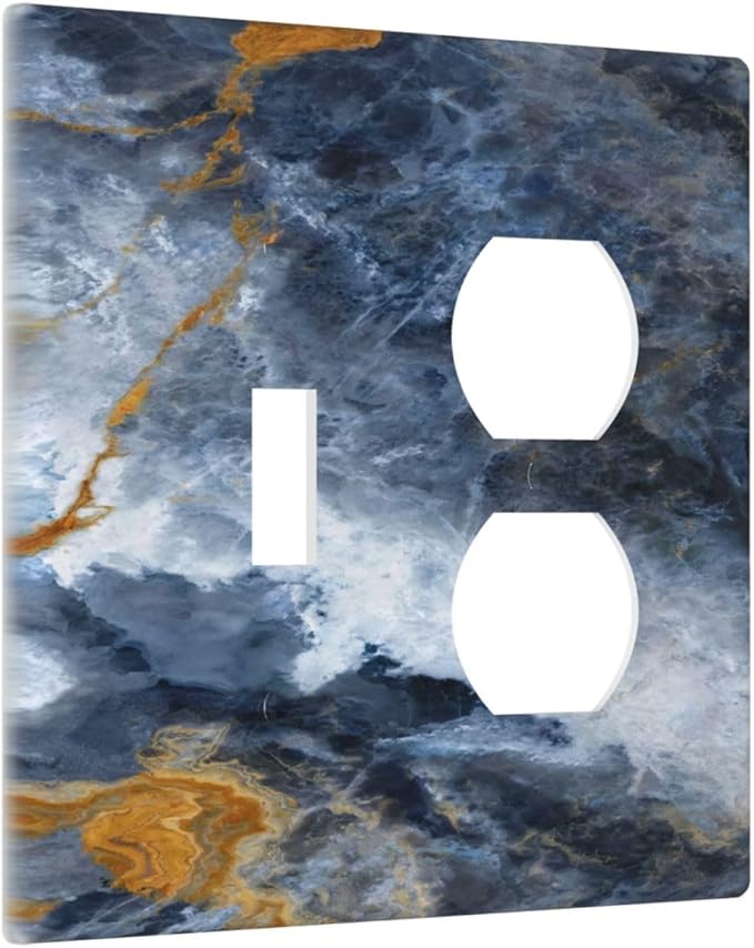 Decorative Outlet Covers Gold Dark Blue Gilt Haze Marble 2 Gang Duplex Light Switch Cover Plate Gfci Wall Plate Plug Switch Plate Covers for Bathroom Decor