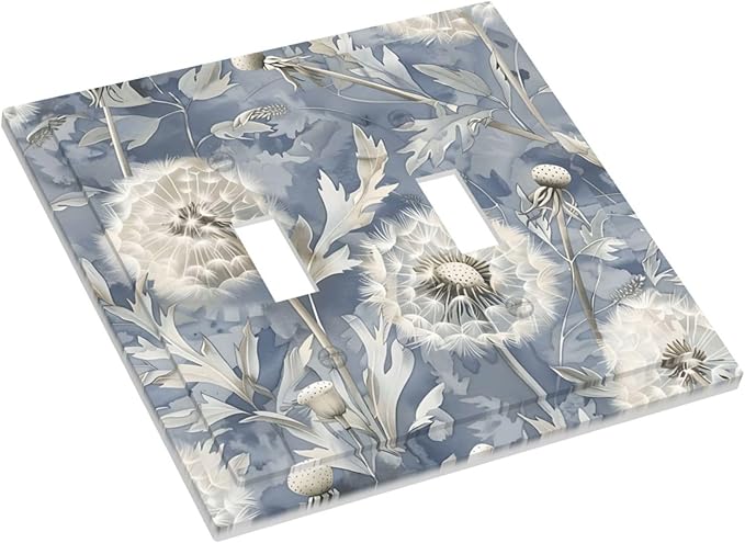 Blue Dandelion Vintage Floral Boho Flower Decorative Switch Plates 2 Gang Double Toggle Outlet Light Switch Cover Wall Plate Electrical Faceplate for Bedroom Living Room Home Decor
