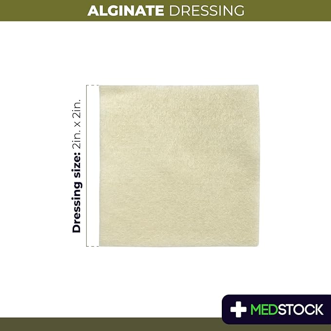MEDSTOCK Alginate Dressing, 2"x2" (Pack of 10), Highly Absorbent Non-Woven Wound Care, Gel Formation for Optimal Healing Environment, Made with 100% Calcium Alginate Fibres