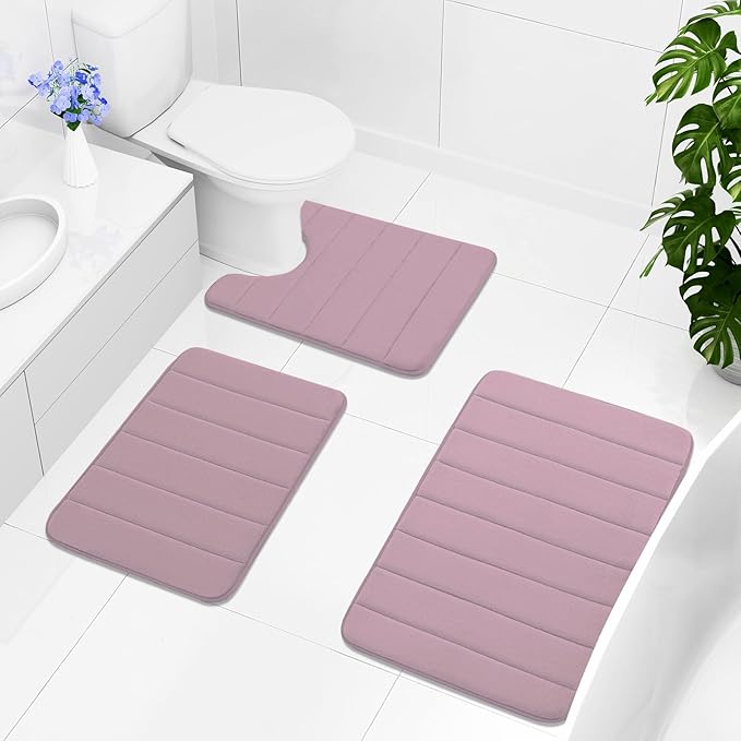 Buganda Memory Foam Bath Mat, 47" x 17", Ultra Soft and Non-Slip Bathroom Rugs, Water Absorbent and Machine Washable Bath Rug Runner for Bathroom, Shower, and Tub, Mauve