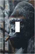 Funny Animal Smoking Black Orangutan Decorative Light Switch Cover 1 Gang Single Toggle Device Electrical Faceplate Switchplates Decorator Outlet Wall Plate for Farmhouse Home Office Decor
