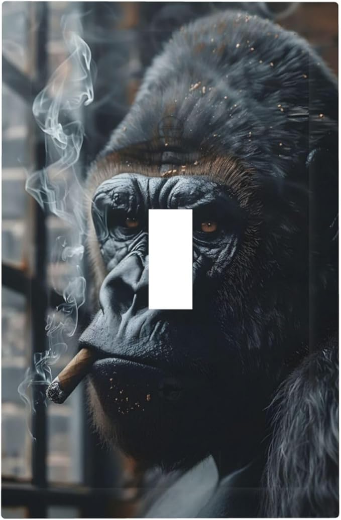 Funny Animal Smoking Black Orangutan Decorative Light Switch Cover 1 Gang Single Toggle Device Electrical Faceplate Switchplates Decorator Outlet Wall Plate for Farmhouse Home Office Decor